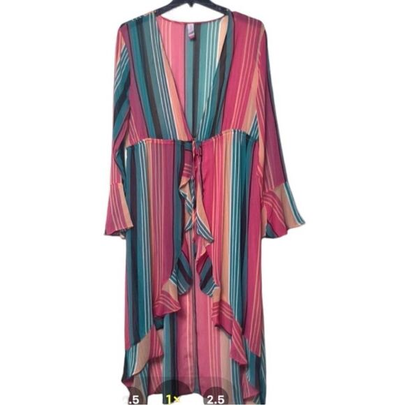 No Boundaries Stripped Multicolor Semi Sheer Cover Up - Picture 1 of 5